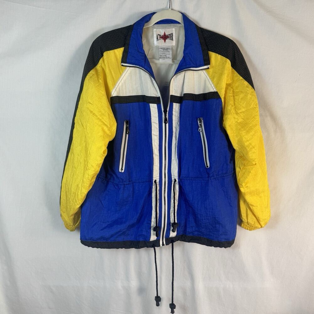 Vtg 80s Active Frontier Womens Petite L Windbreaker Jacket Nylon Colorblock